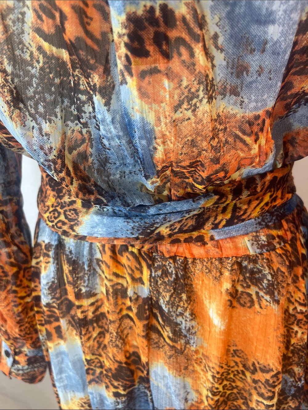 Wrap Maxi Dress in Orange and Blue Animal Print - Picture 9 of 14